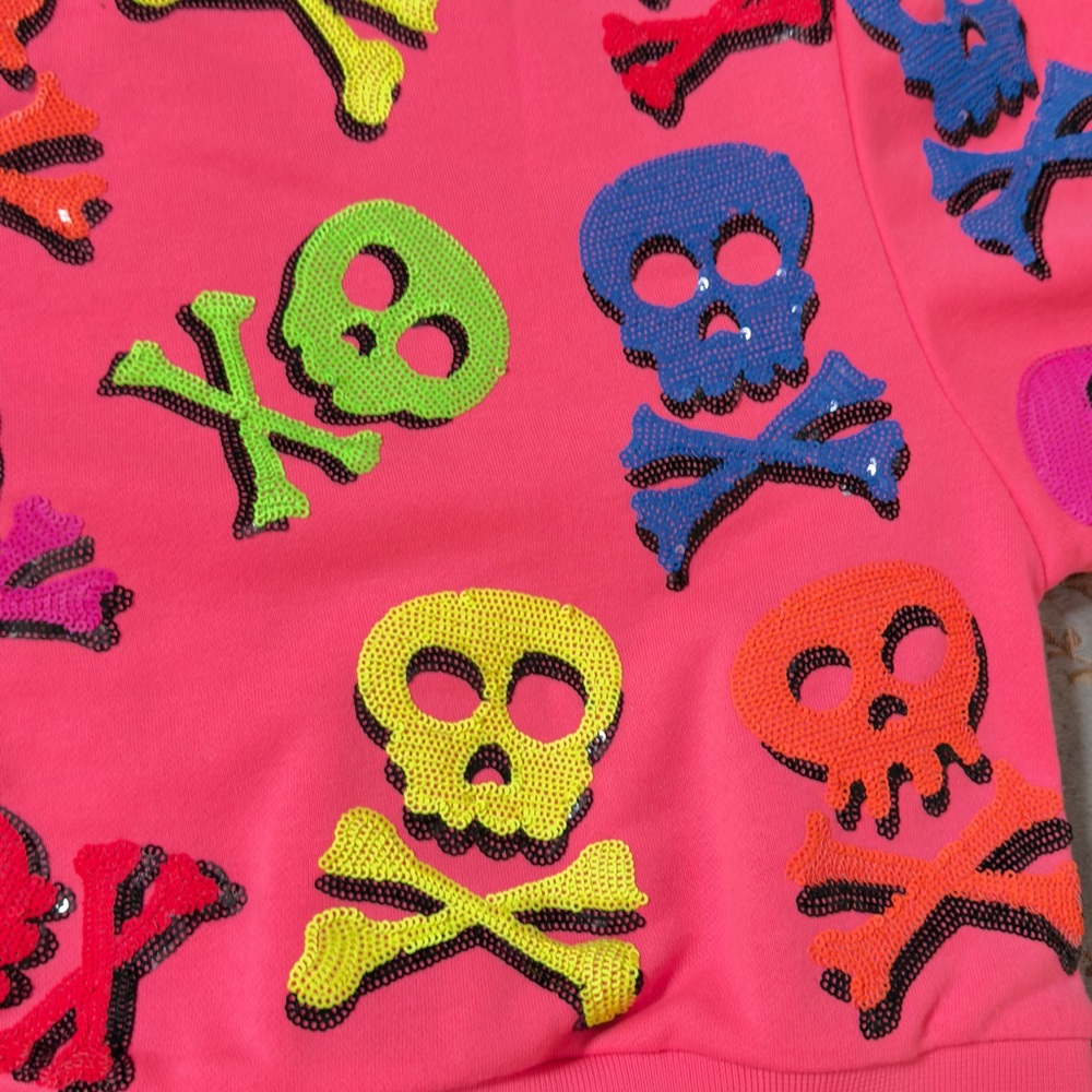 Queen of Sparkle NWT Colorful Skull Sequin Sweatshirt - Picture 6 of 16